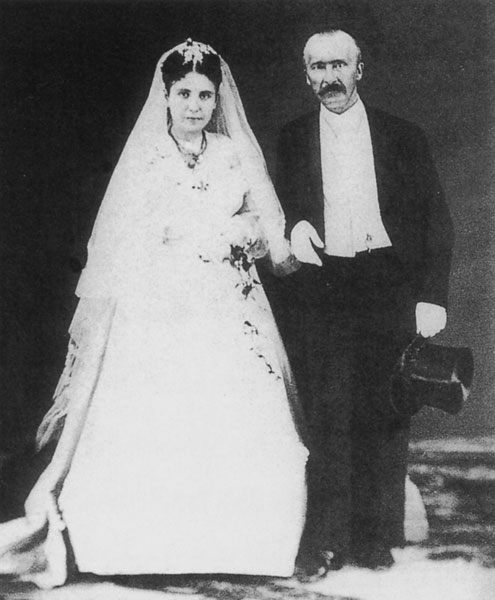 Heinrich Schliemann y Sofía Engastromenos el día de su boda.